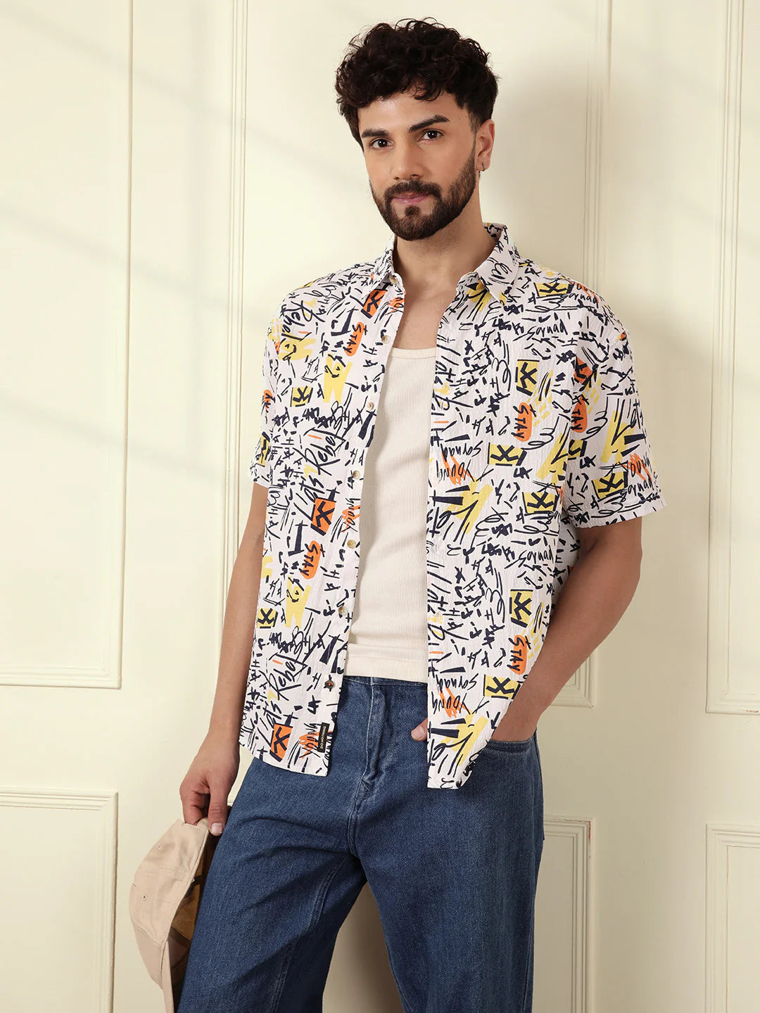 Textured Light Weight AOP Shirt | Off White