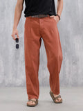 Men's Causal Loose Pleated Jeans | Rust