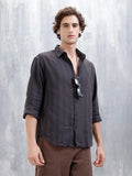 Wrogn Men's Self Stripe Structured Shirt  | Dark Grey