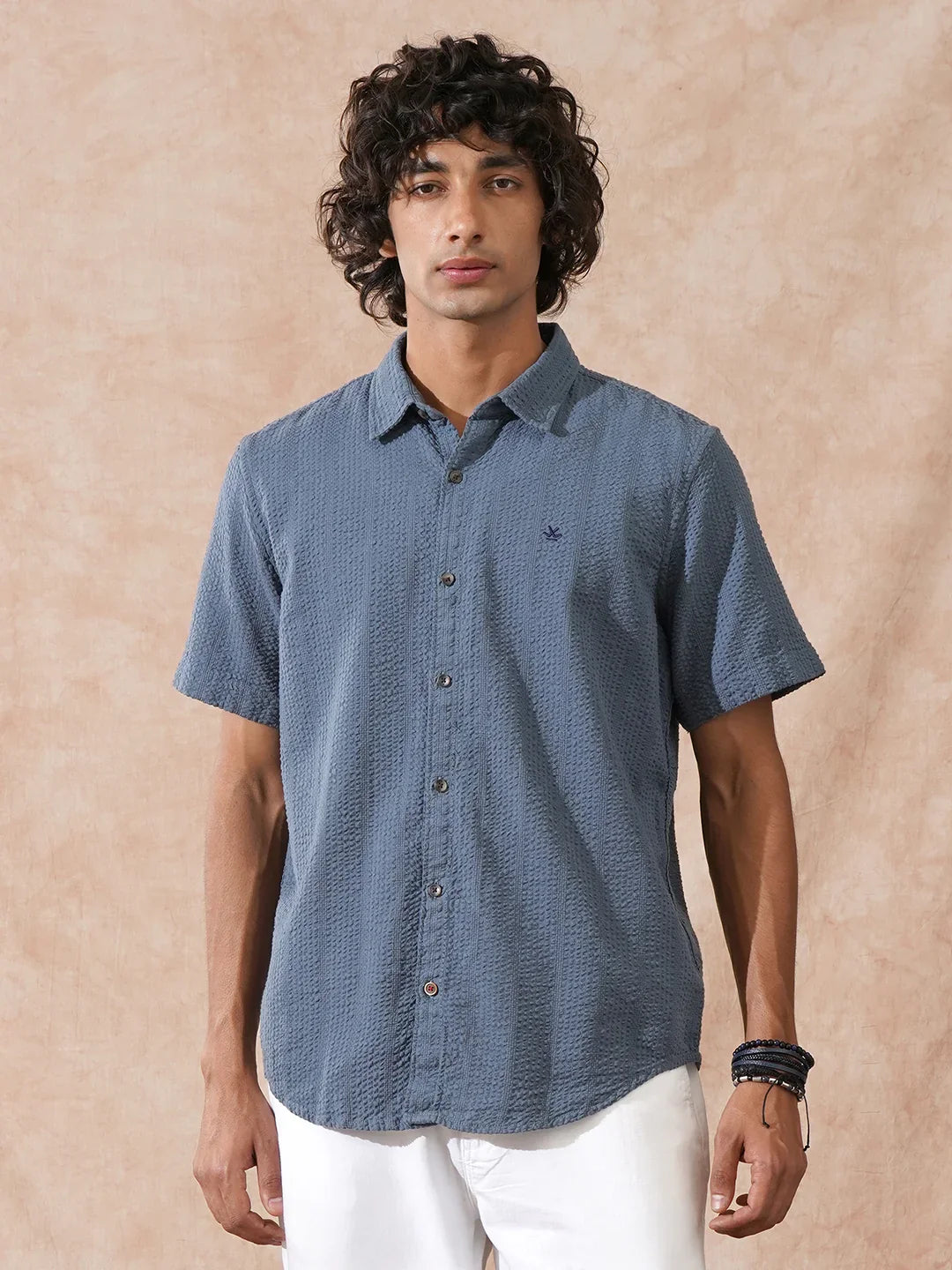 Textured Short Sleeve Shirt | Blue