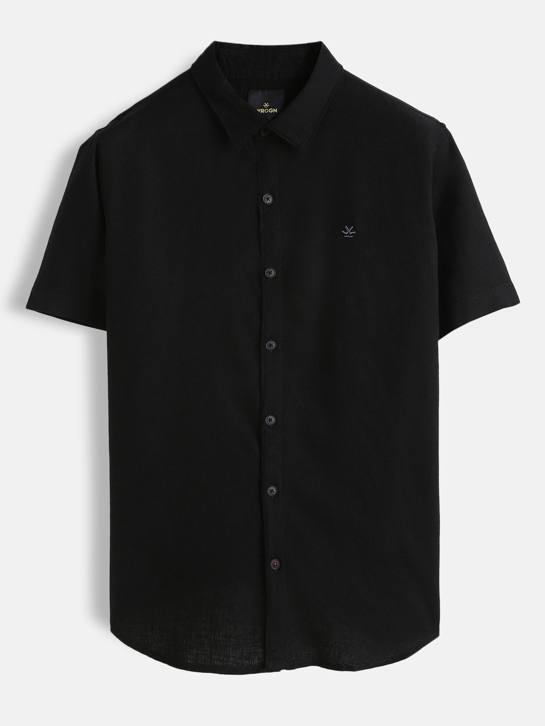 Solid Short Sleeve Linen Blend Shirt | Black