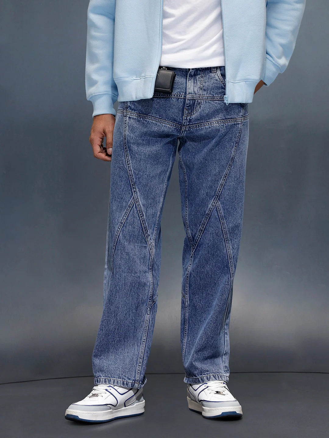 Men's loose fit jeans with cut & sew detail  | Blue