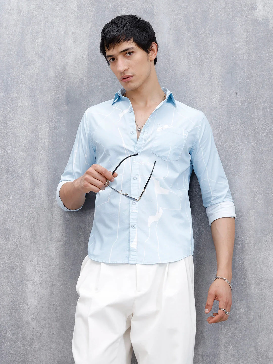 Wrogn Regular Fit Printed Casual Shirt | Blue