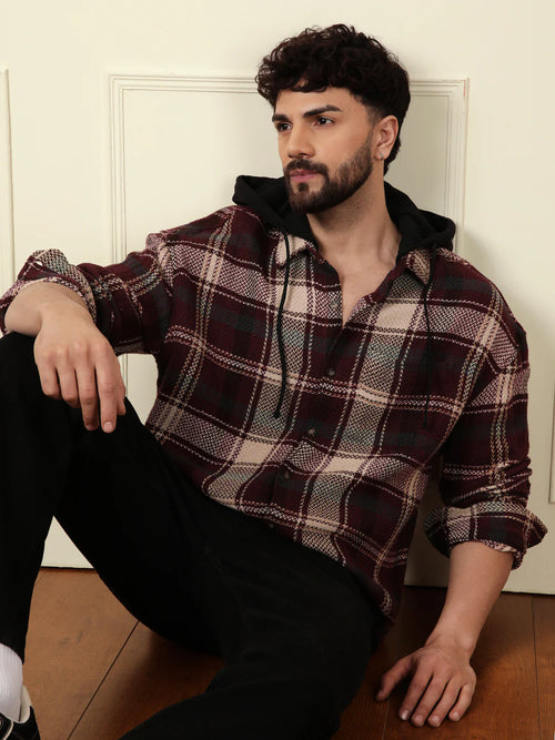 Maroon Hooded Oversized Shirt