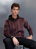 Velvet-finish Check-texture hoodie | Wine