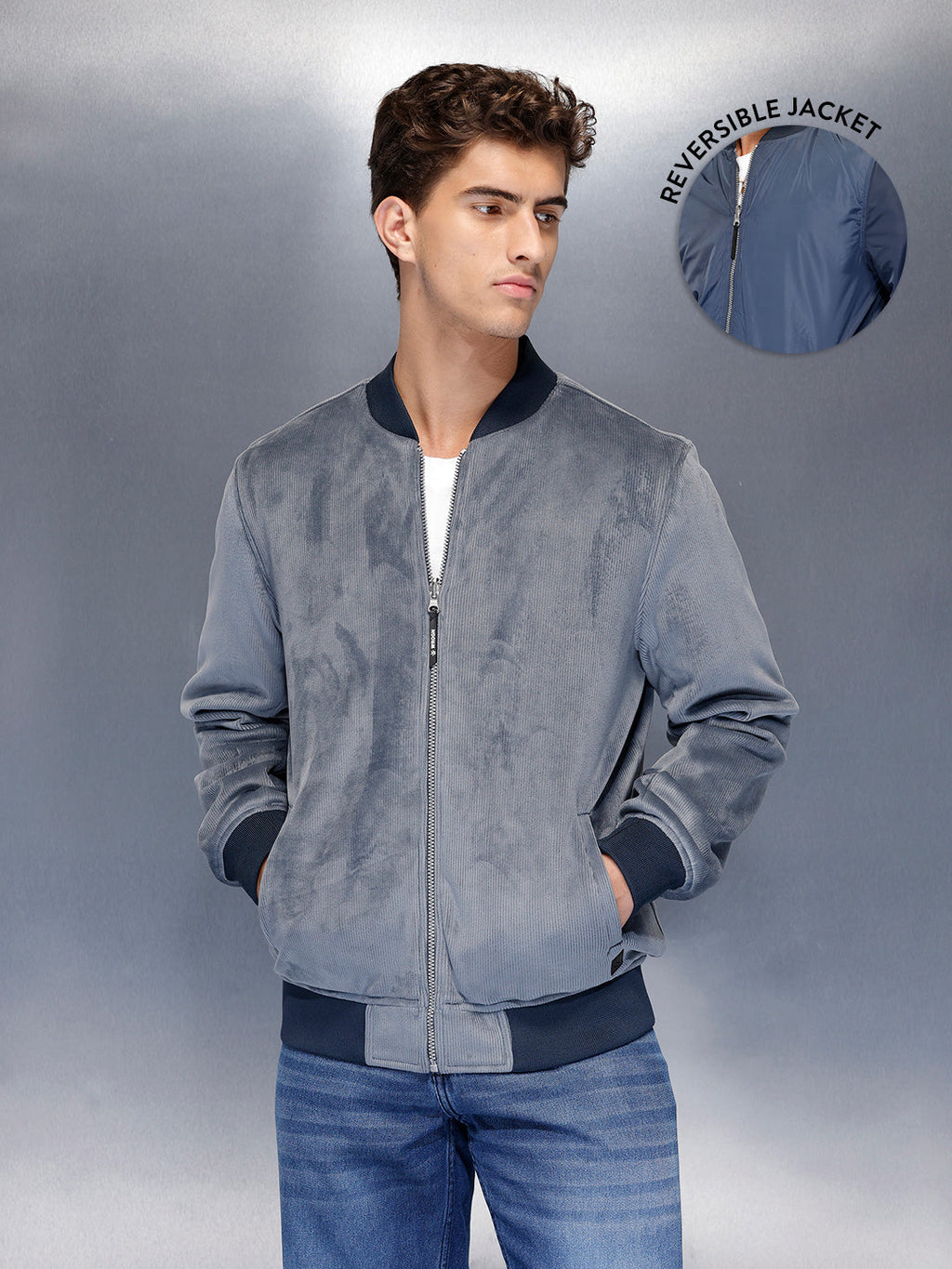 Suede finish bomber Jacket | Blue