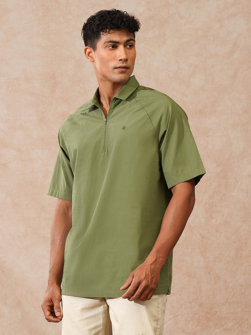 Solid Polo Collar Shirt | Olive
