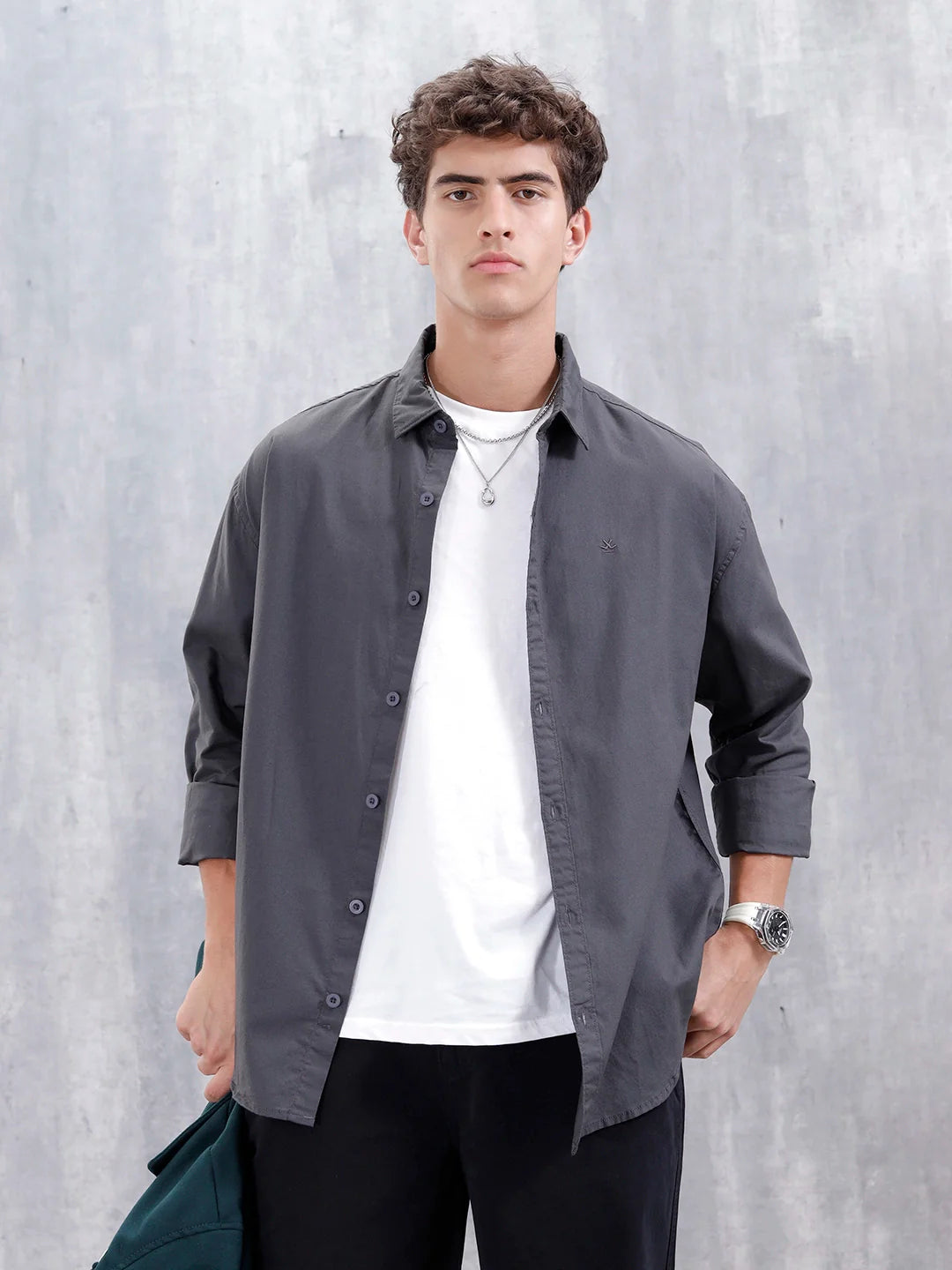 Solid Oversized Casual Shirt | Grey