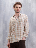 Checked Linen Blend Shirt  | Khaki