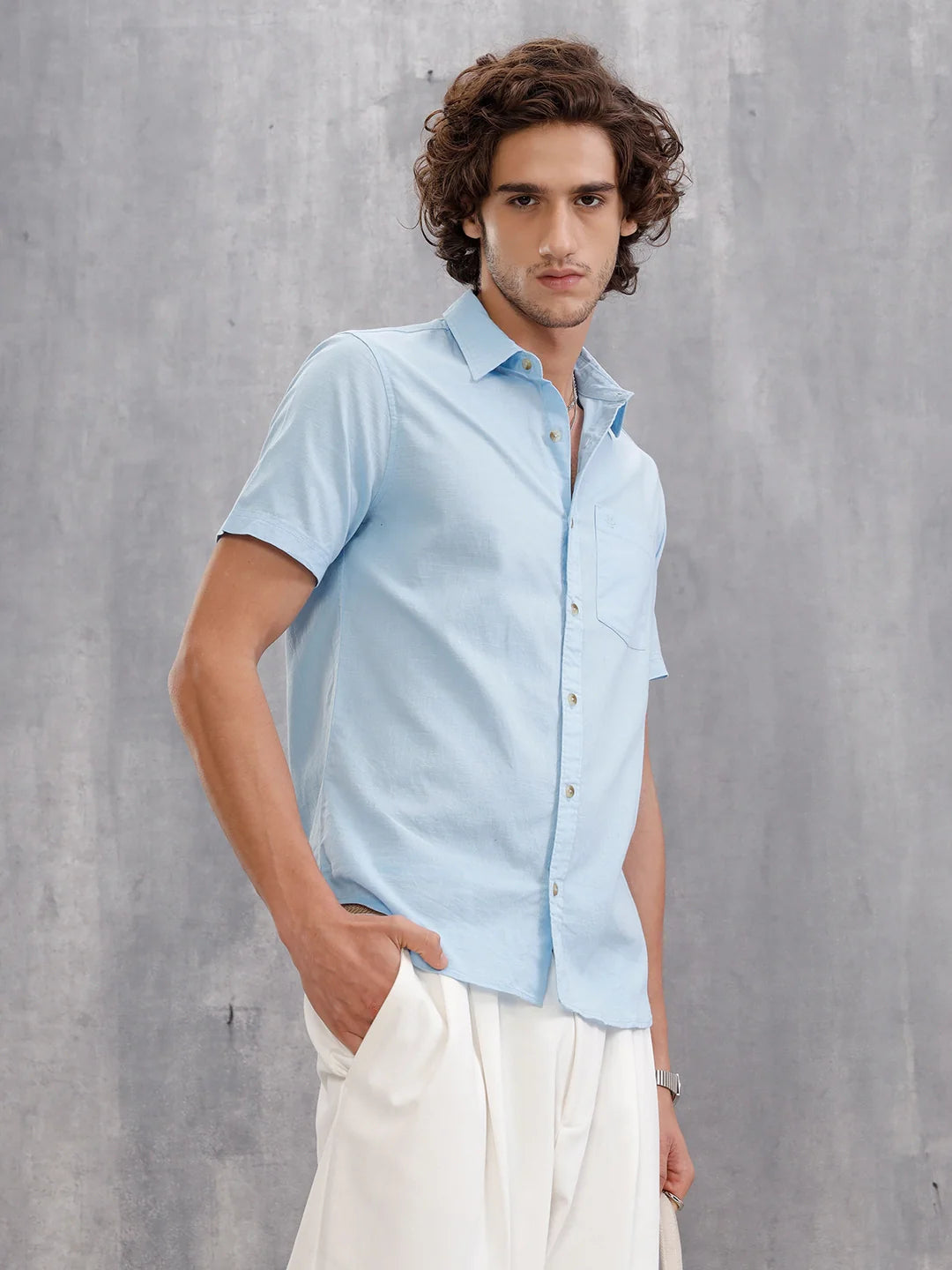 Solid 100%Cotton Regular Fit Shirt | Light Blue
