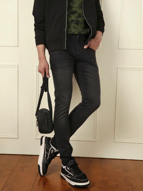 Light Faded Slim Tapered Jeans | Black