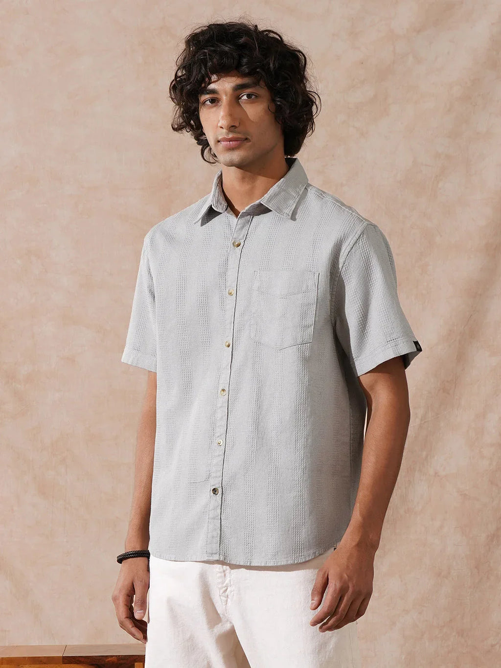 Waffle Textured Comfort Fit Shirt | Grey