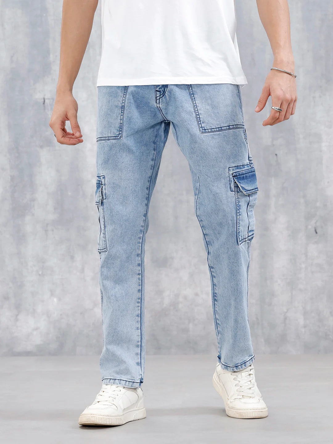 Mid Wash Cargo Fit Jeans | Blue