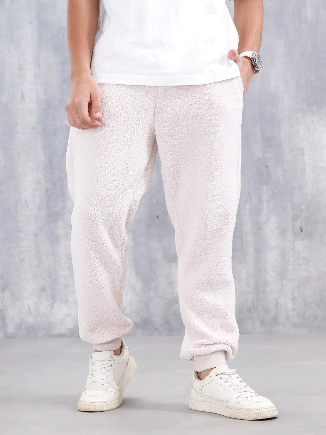 Comfort Fit Men'S Sherpa Joggers | Beige