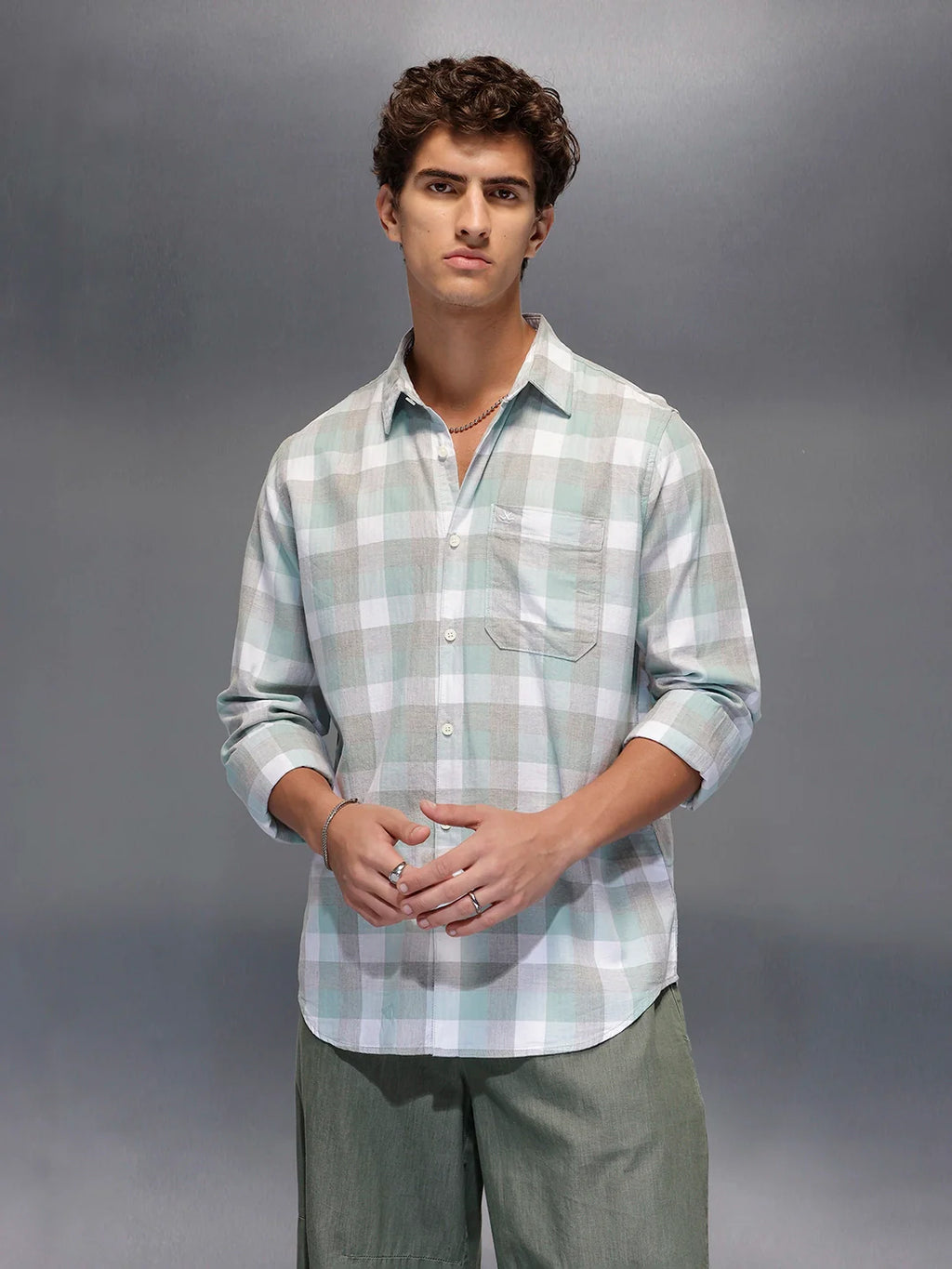 Men's Casual Slim Fit Checkered Shirt  |  Green