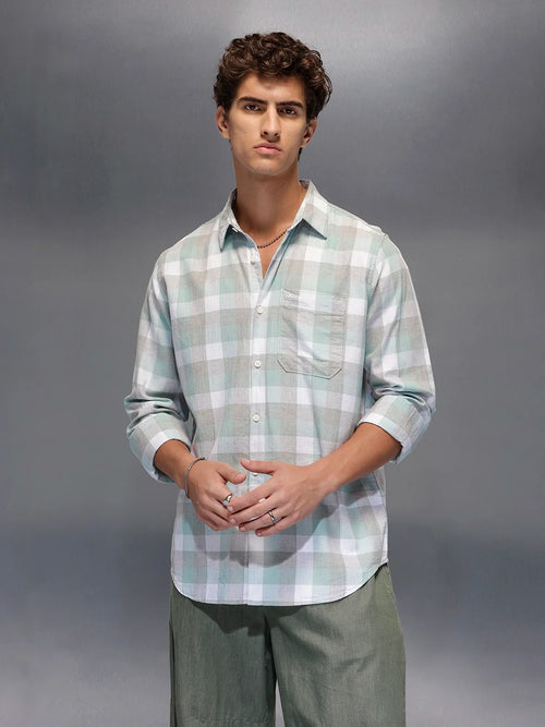 Men's Casual Slim Fit Checkered Shirt  |  Green