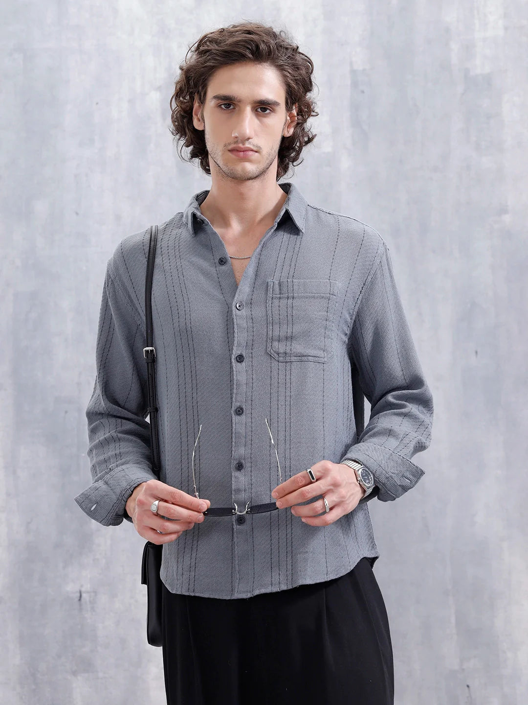 Comfort Fit Casual Shirt Featuring Striped Thread Detail | Blue