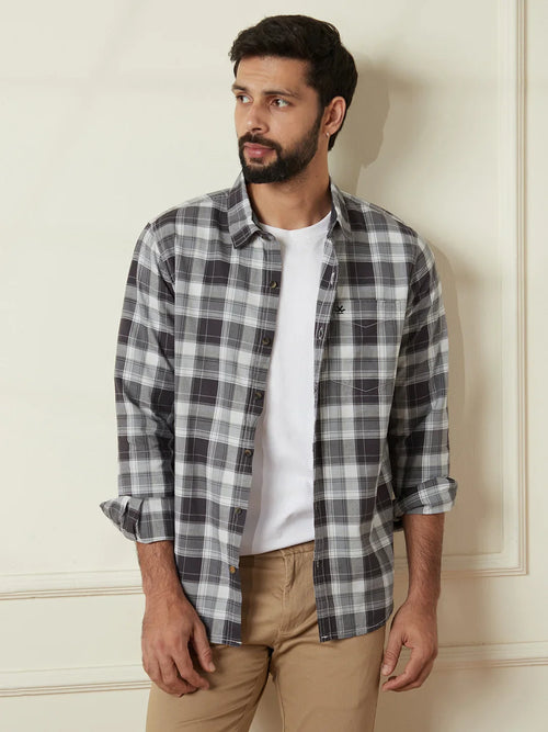 Checked Cotton Oxford Shirt | Grey