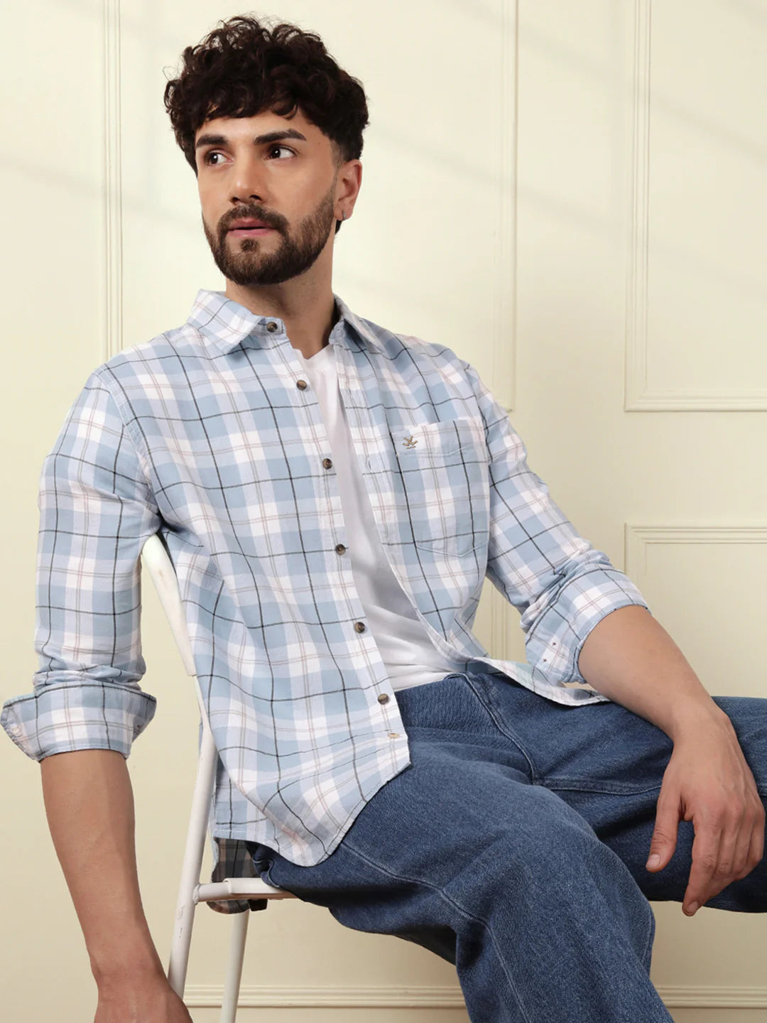 Checked Double Clothed Shirt | Blue
