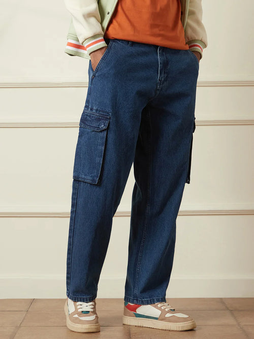 Loose Fit Darkstone Denim Cargo | Blue