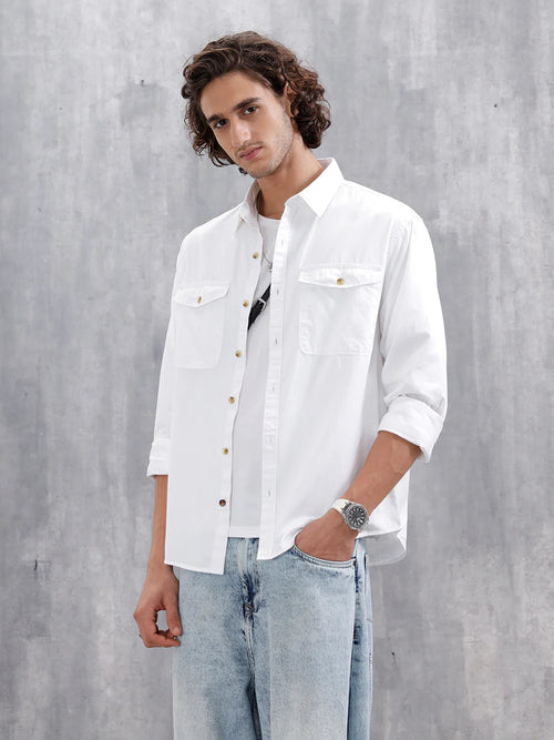 Casual Comfort Fit Shirt With Double Pockets | White