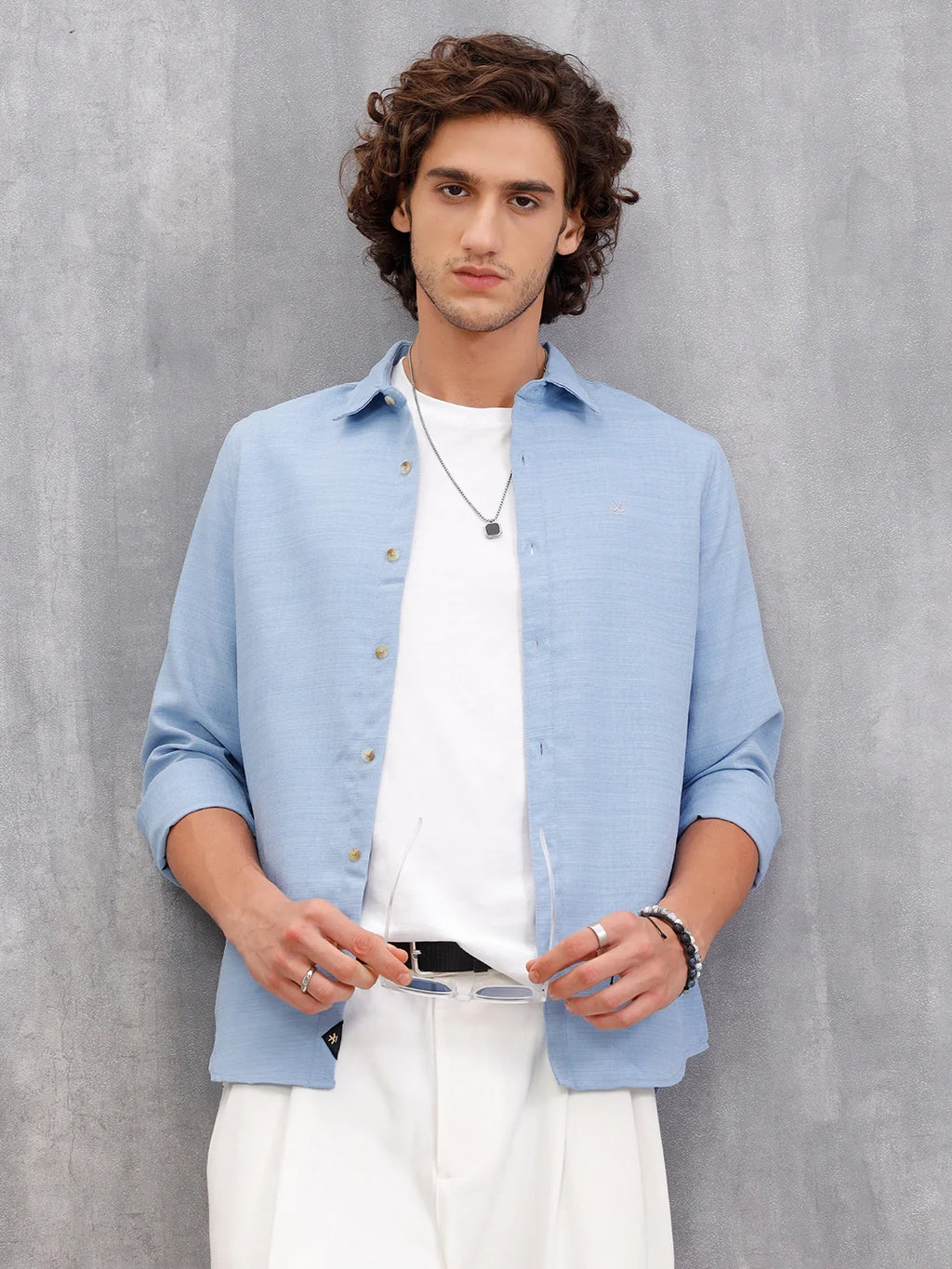 Textured Solid Shirt In Slim Fit  |  Blue