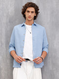 Textured Solid Shirt In Slim Fit  |  Blue