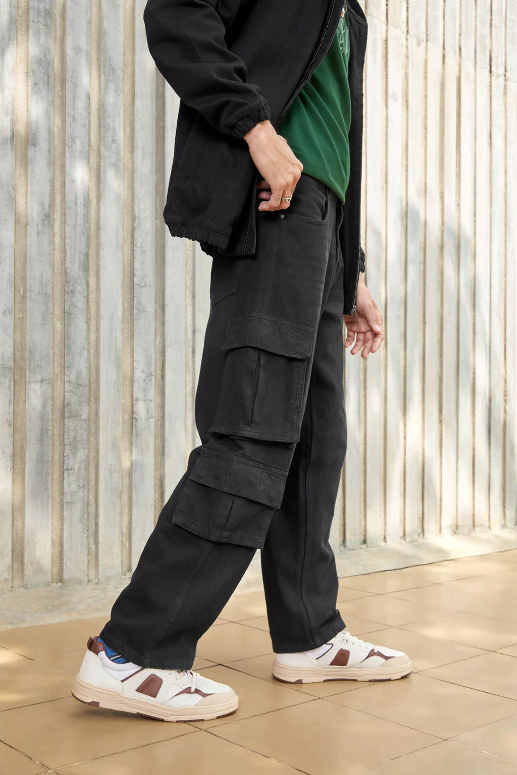 Casual Loose Fit Denim Cargo | Black