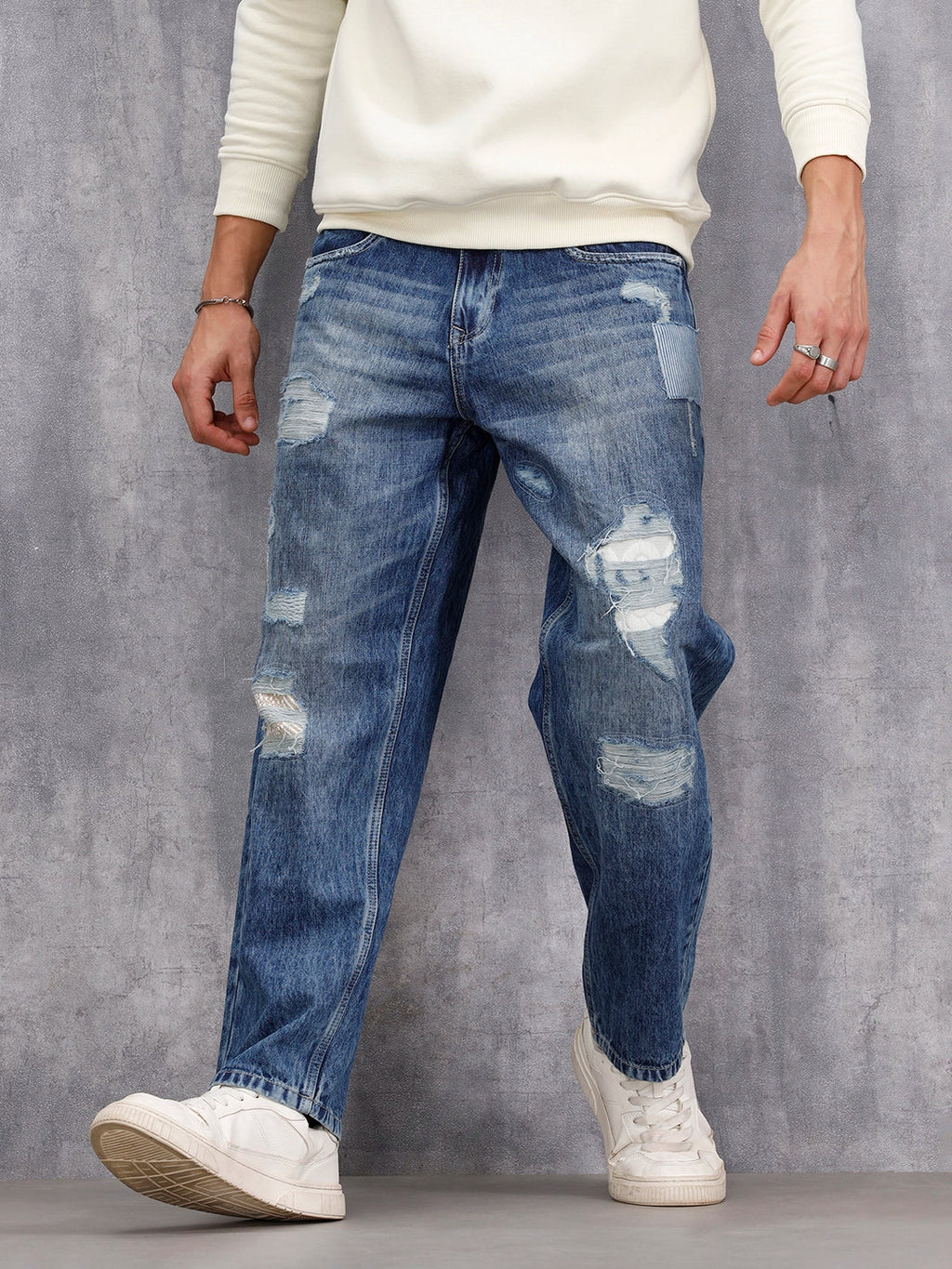 Distressed Loose Fit Jeans | Med Stone