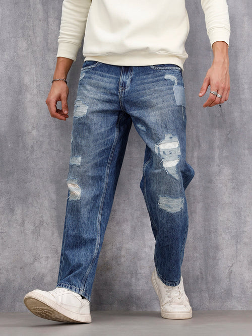 Distressed Loose Fit Jeans | Med Stone