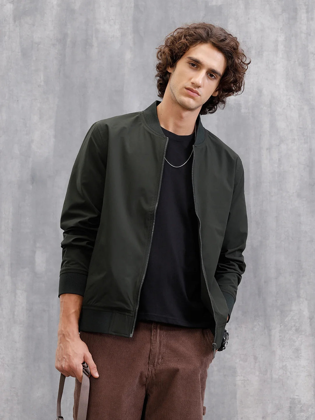 Solid Bomber Jacket | Dark Green
