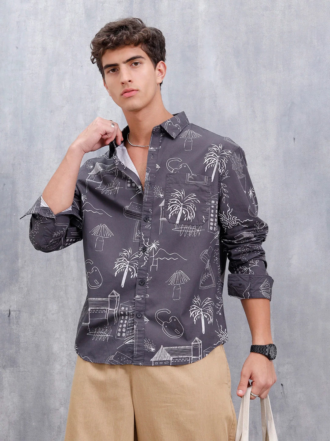 All Over Printed Comfort Fit Casual Shirt | Black