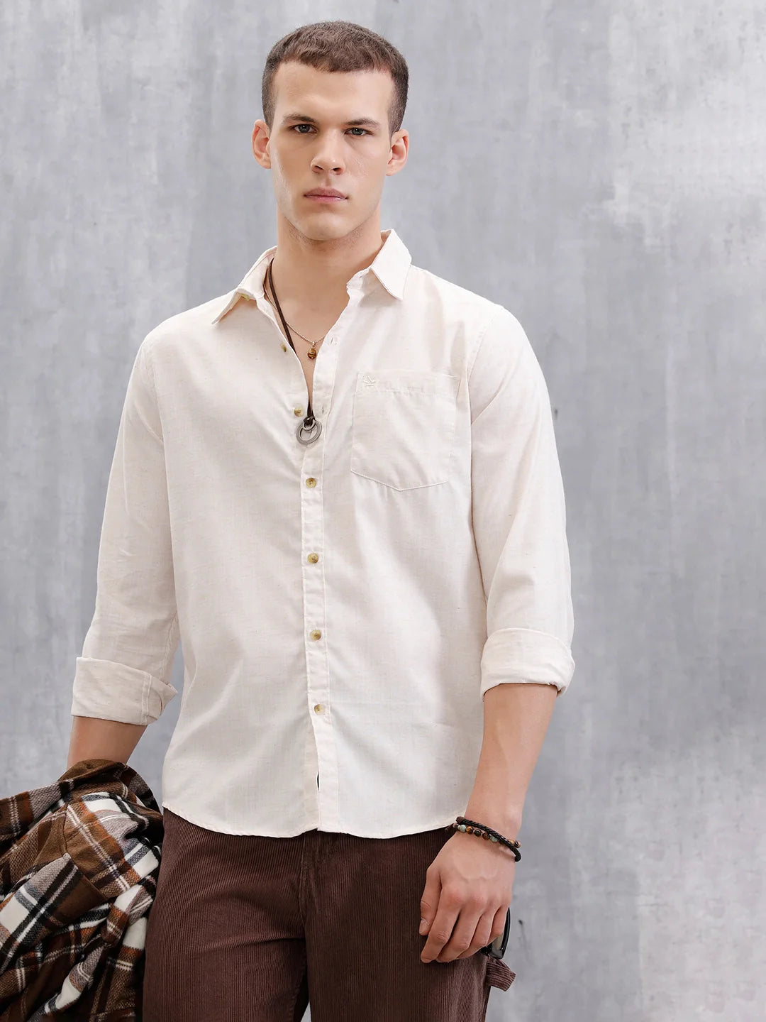 Textured Pure Cotton Shirt | Beige