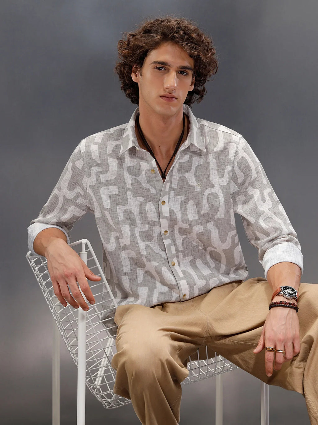 Abstract Aop Printed Regular Fit Shirt | Grey