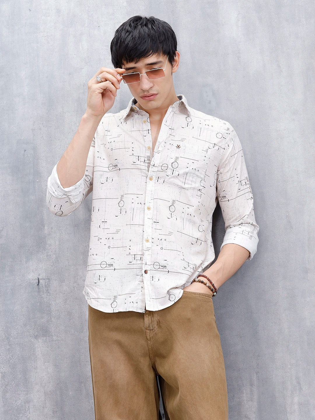 Abstract Aop Slim Fit Men's Casual Shirt | Khaki