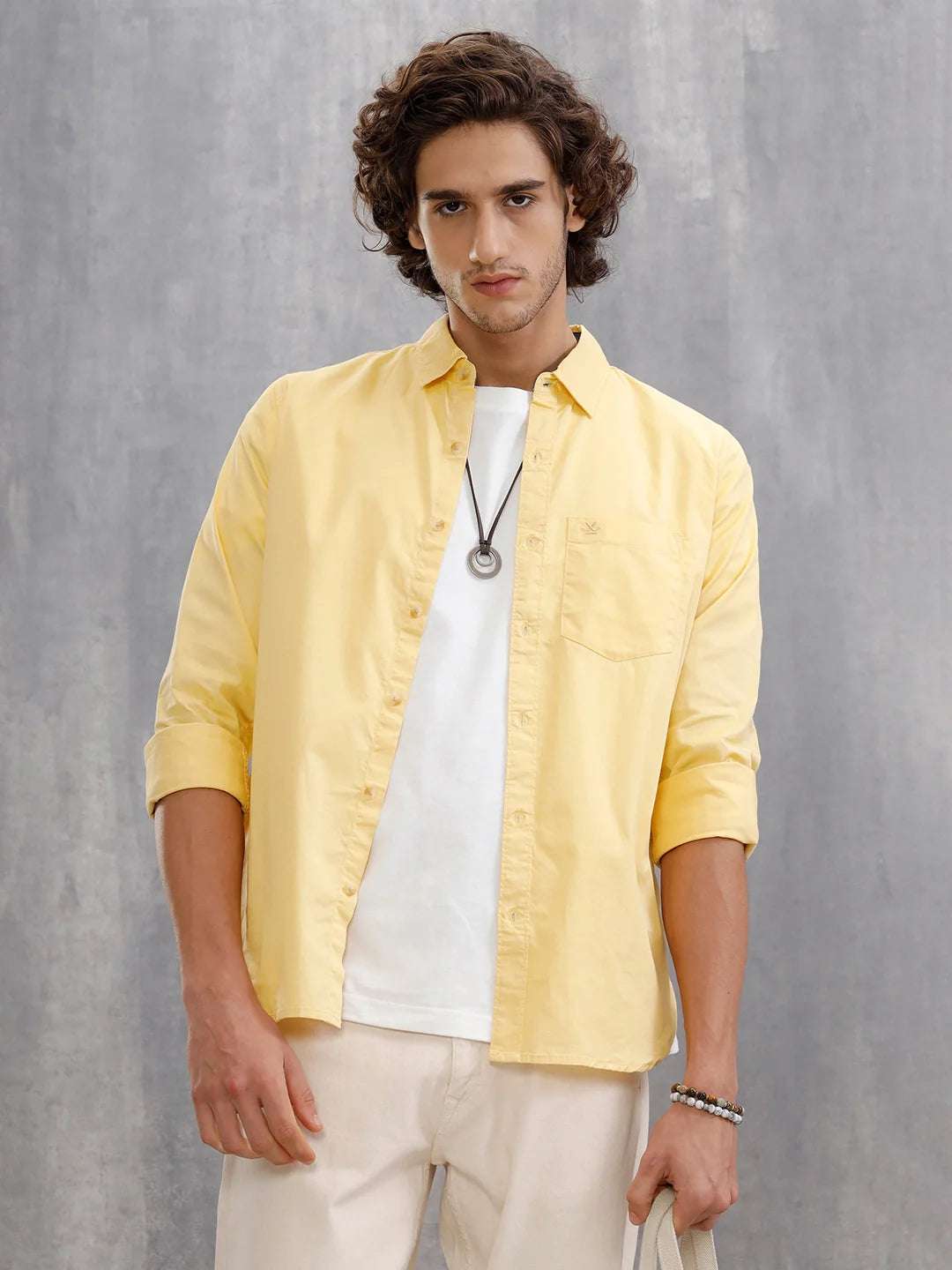 Solid 100%Cotton Regular Fit Shirt |Yellow