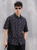 Nature Inspired 100% Cotton Aop Printed Oversized Shirt  |  Black