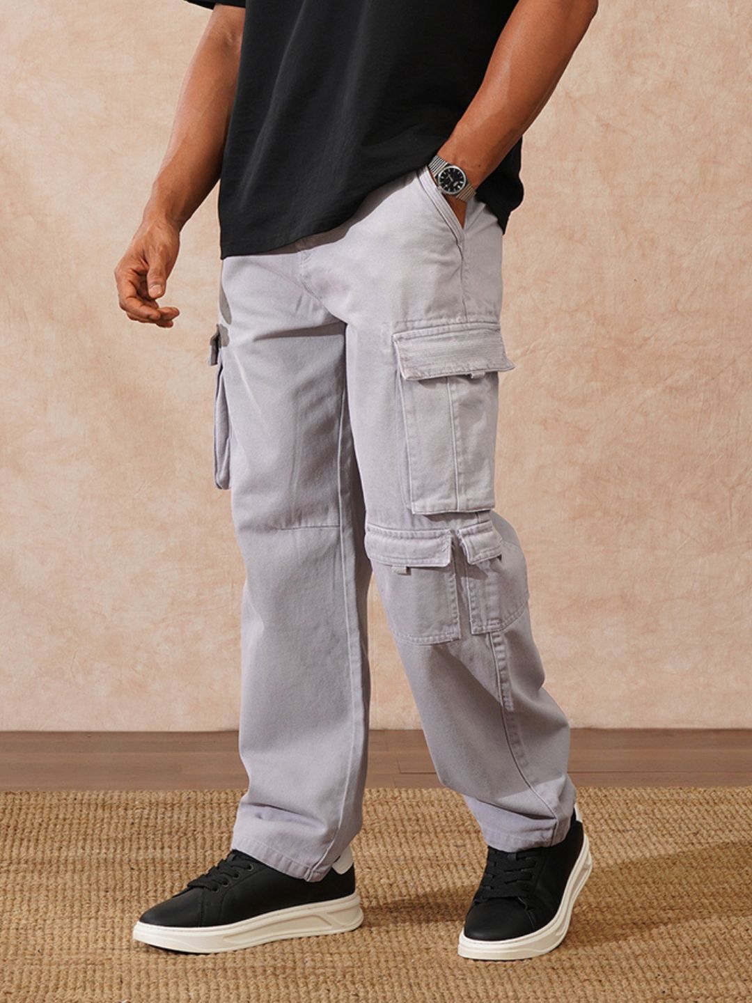 Stacked Loose Fit Cargo Trouser | Grey