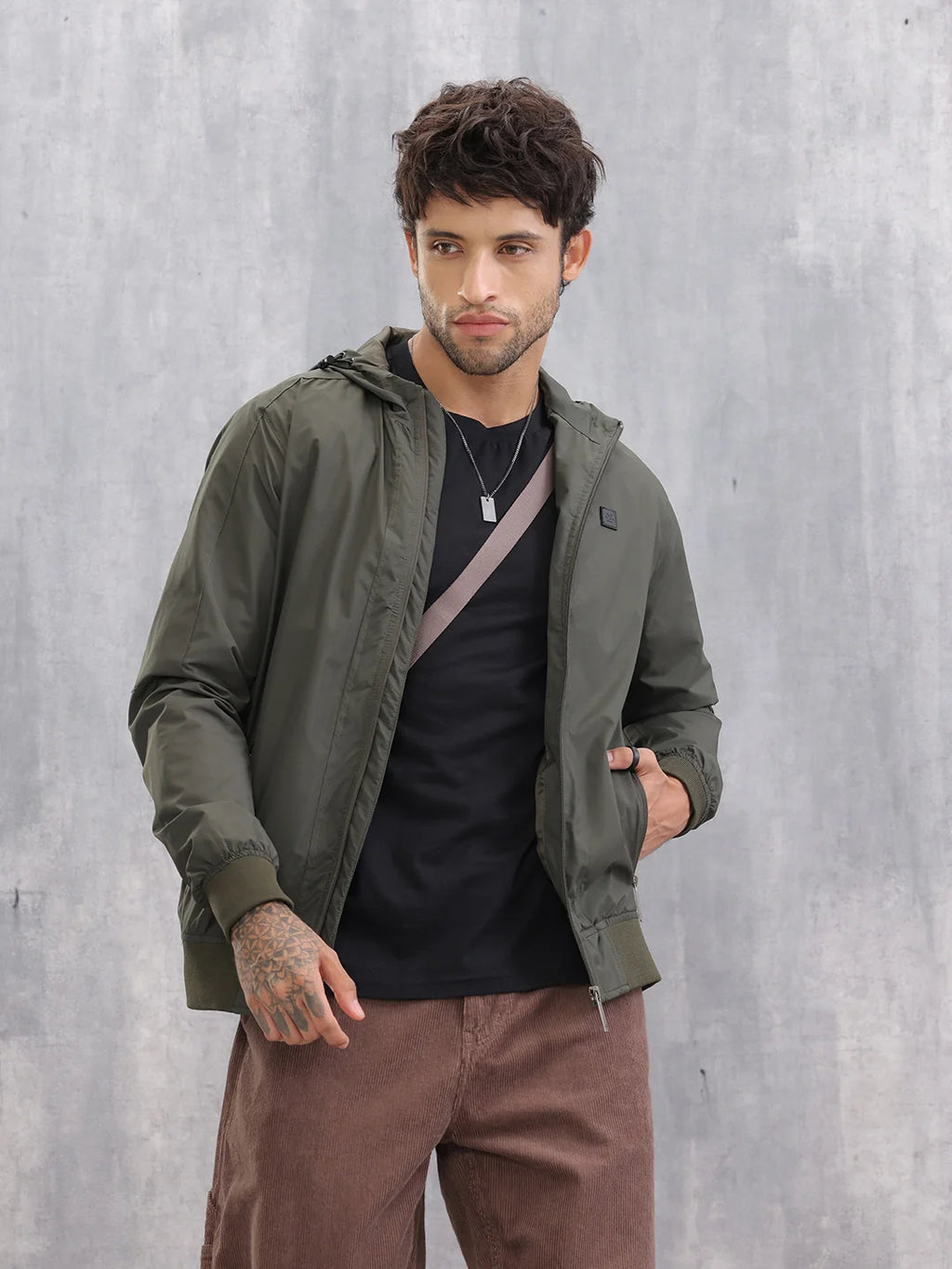 Casual Hooded Bomber Jacket | Olive