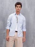 Men Casual Slim Fit Stiped Pattern Shirt | Light Blue