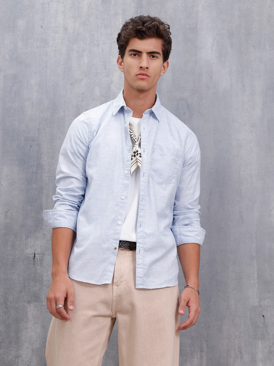 Men Casual Slim Fit Stiped Pattern Shirt | Light Blue