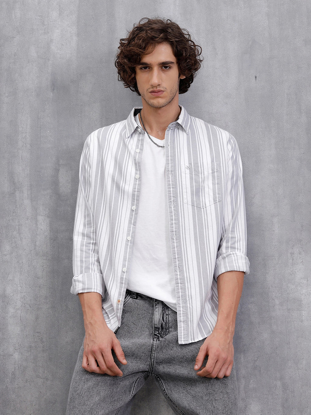 Micro Cord Stripes Shirt | Grey