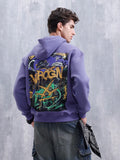 Graffiti Patch Oversized Brushed Fleece Hoodie | Purple