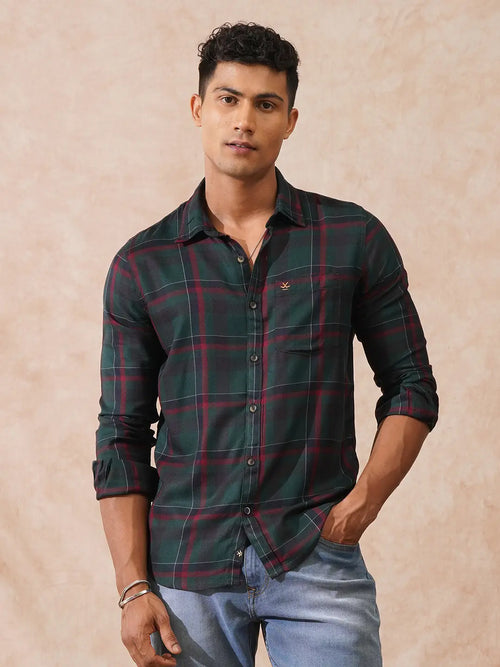 Checked Light Weight Shirt | Dark Green