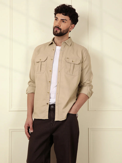 Fine Corduroy Slim Fit Shirt | Beige