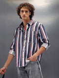 Vibrant Striped Comfort Fit Shirt With Branding | Blue