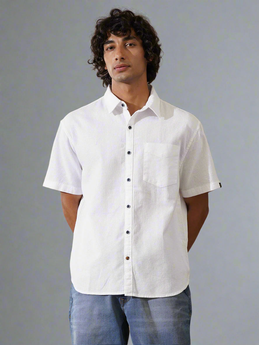 Waffle Textured Comfort Fit Shirt | White