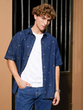 Embroidered Oversized Fit Shirt | Dark Blue
