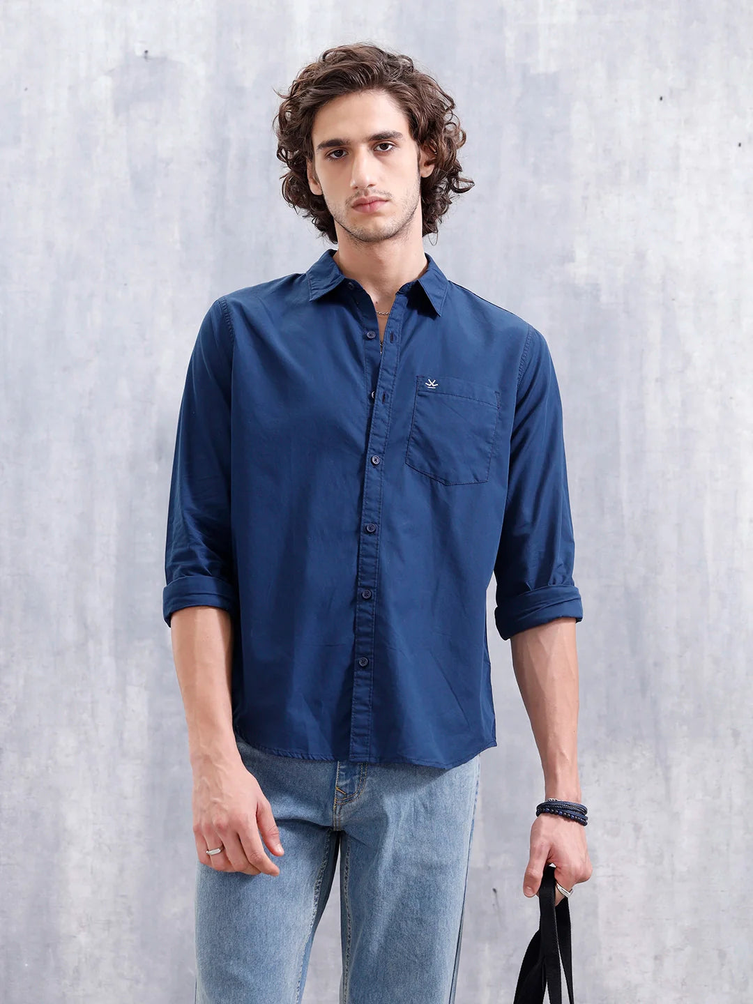 Solid Casual Regular Fit Shirt | Navy Blue