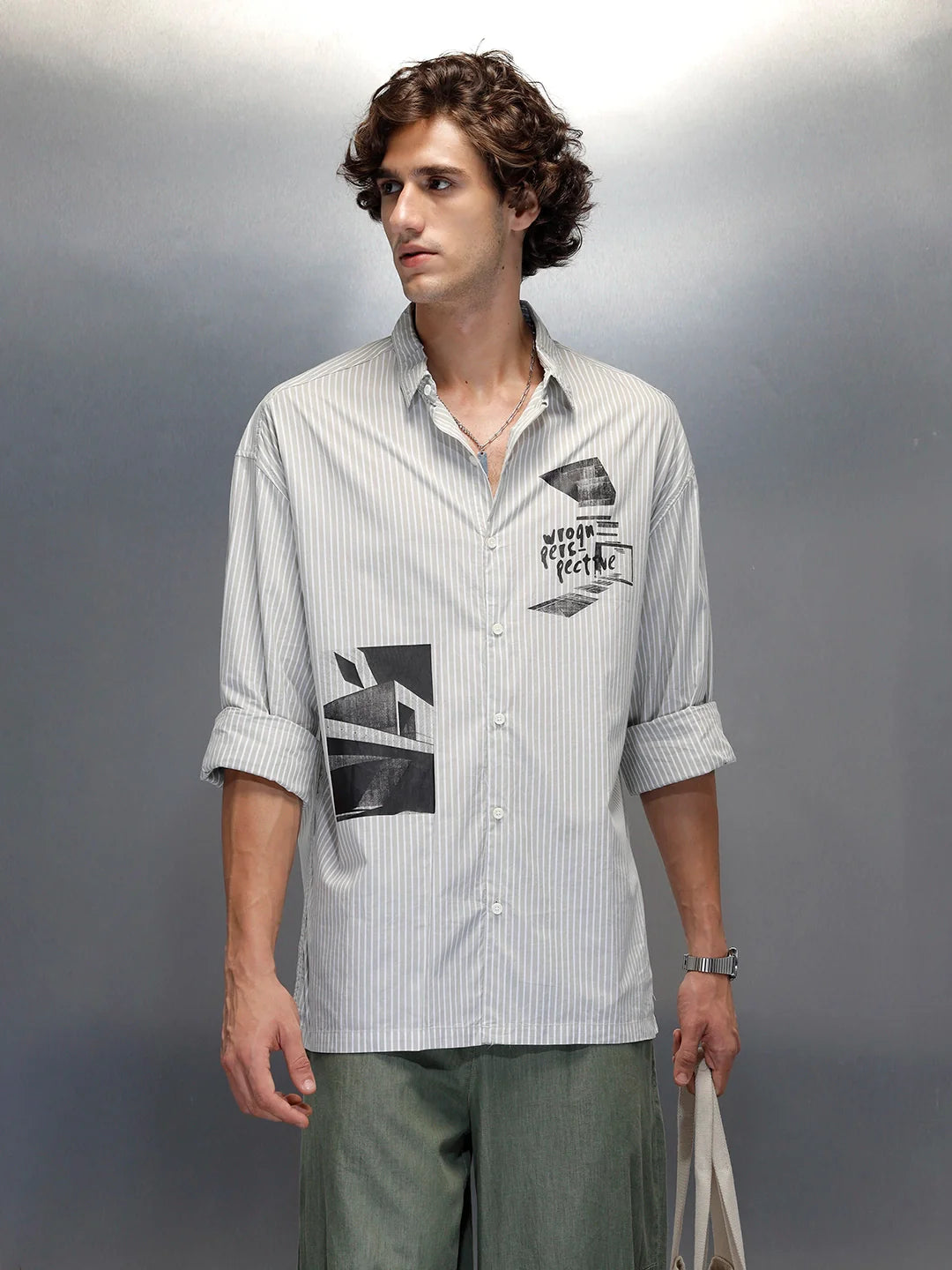 men's casual regualr fit placement print shirt | Green